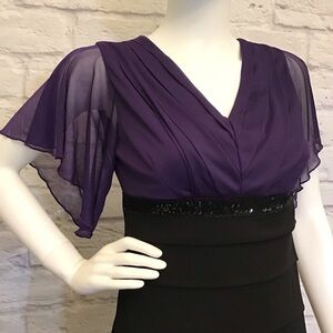 EN FOCUS STUDIO 4 Cocktail Party Dress Purple Black Sequin Ruffled Mob Wife